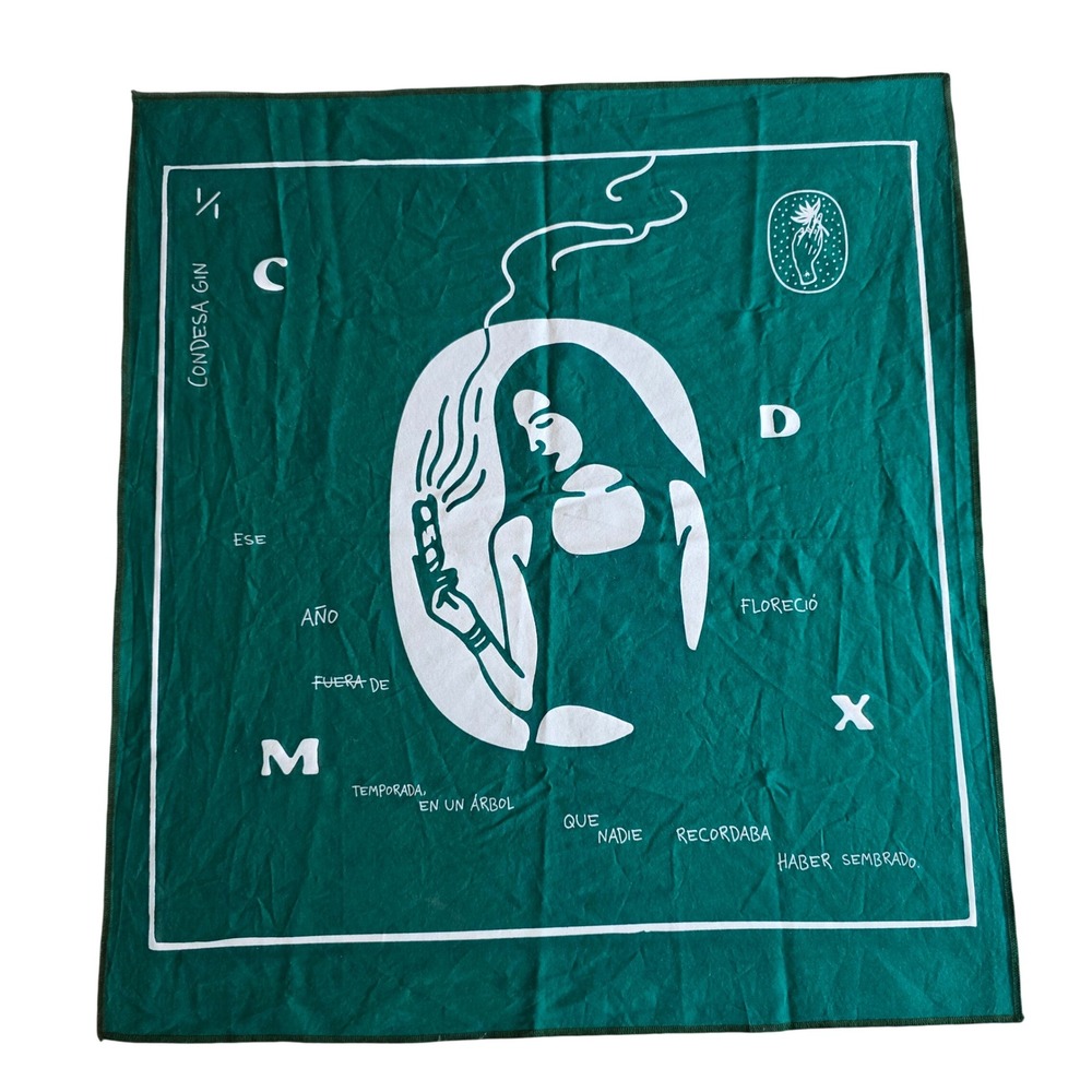 Condesa Gin CDMX Green Bandana Scarf Mexico City Graphic Print Cotton 20x20